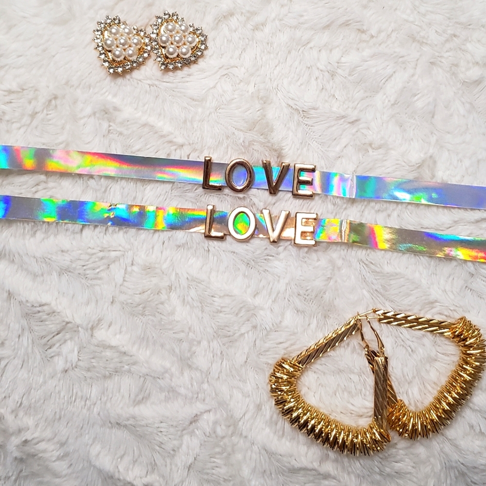 Holographic Choker Silver Gold Adjustable Letters